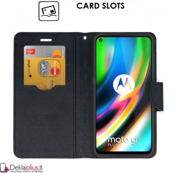 Telone fancy su skyreliais dėklas - juodas (telefonui Motorola Moto G9 Plus)